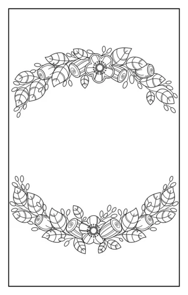 Schöner Schwarz Weißer Floraler Rahmen Aus Zwei Bögen Stilisiertes Muster — Stockvektor