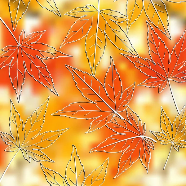 Autumn Background White Maple Contour Leaves Spotted Blurred Background Yellow — Stock Vector