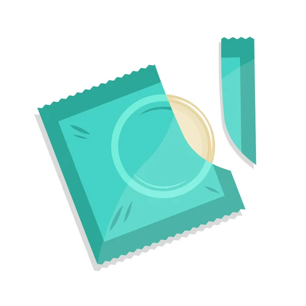 Vector Opened Package Condom Contraception Concept Medical Isolated Flat Icon — Stock Vector