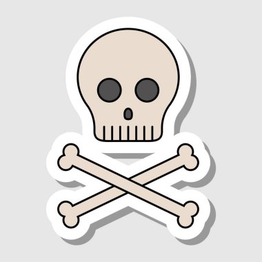 Kemik yapıştırmalı vektör kafatası. Cadılar Bayramı dekorasyonu ve Dia de los muertos için insan kemikleri izole edilmiş. Tatil dekorasyonu için çizgi film silueti.