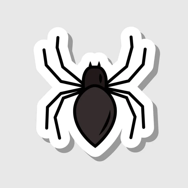 Vector Cartoon Schwarzer Spinnenaufkleber Insekt Mit Acht Beinen Für Halloween — Stockvektor