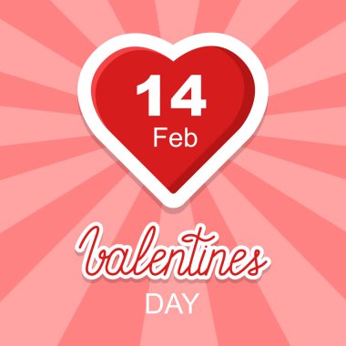 Happy Valentines Day banner with red heart sticker. Retro postcard design for 14 February.