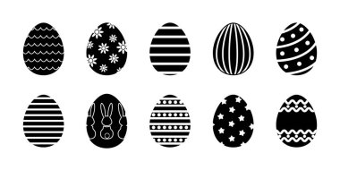 Vector Paskalya yumurtası kabartma koleksiyonu. Süslü yumurtalı siyah lastik zımba seti.