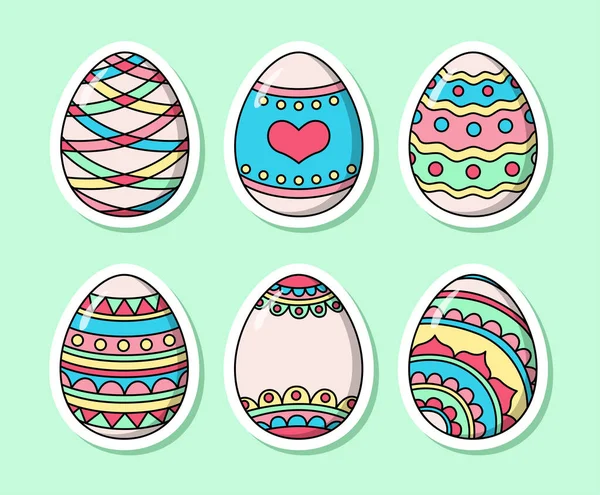 Векторные Наклейки Пасхальные Яйца Красочная Коллекция Праздников Пастельных Цветах — стоковый вектор