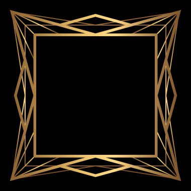 Siyah arkaplanda vektör altın çerçeve. Boş boşlukla izole edilmiş Art Deco kare sınırı