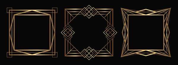 Altın dekoratif çerçeveler. İzole edilmiş Art Deco, boş alanla sınırlarını belirler. Satır sanatının süslü çerçeveleri