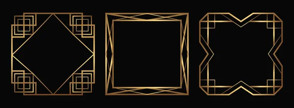 Sada Zlatých Ozdobných Rámů Izolované Ohraničení Art Deco Prázdným Prostorem — Stockový vektor