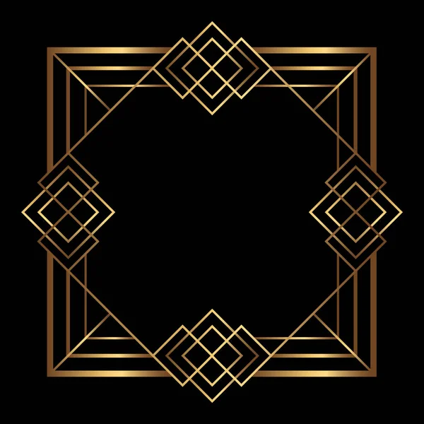 黑色背景上的向量金相框 用空格分隔的艺术装饰方块边界 — 图库矢量图片