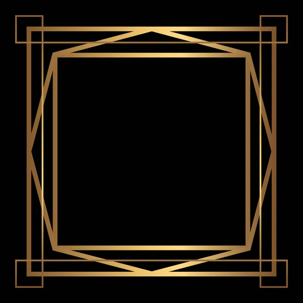 Vektorový Zlatý Rám Černém Pozadí Izolovaný Rámeček Čtverce Art Deco — Stockový vektor