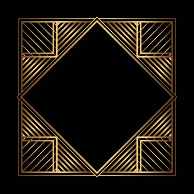 Siyah arkaplanda vektör kare altın çerçeve. Boş olan izole edilmiş Art Deco simetrik kenarı