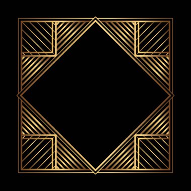 Siyah arkaplanda vektör kare altın çerçeve. Boş olan izole edilmiş Art Deco simetrik kenarı