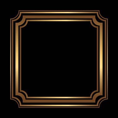Siyah arkaplanda vektör kare altın çerçeve. Boş boşlukla izole edilmiş Art Deco simetrik kenarı