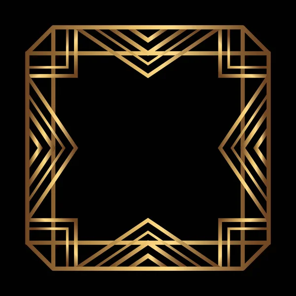 Vector Vierkante Gouden Frame Zwarte Achtergrond Geïsoleerde Art Deco Symmetrische — Stockvector