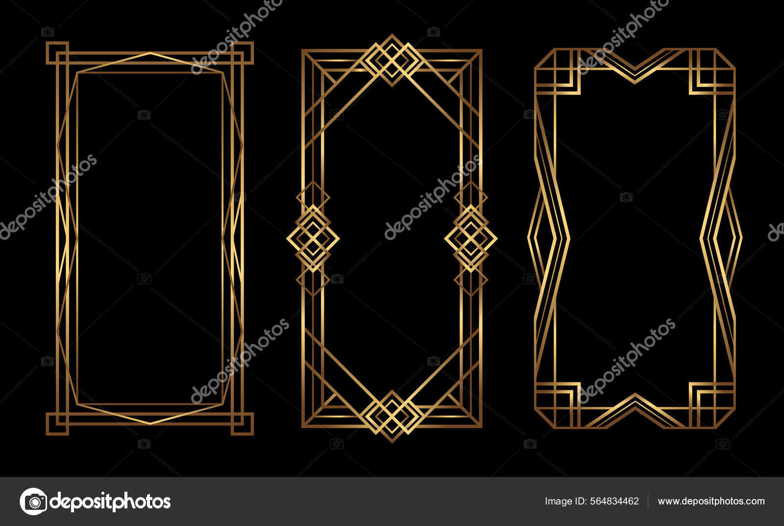 Gold Vertical Vector Frames Art Deco Style Lux Golden Borders Stock