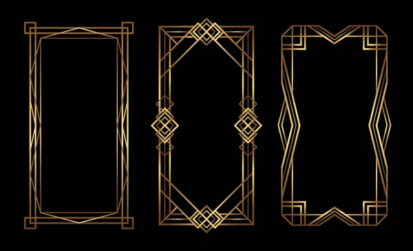 Gold Vertical Vector Frames Art Deco Style Lux Golden Borders — ストックベクタ