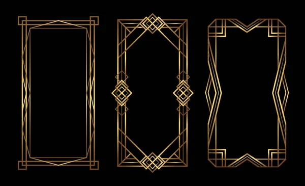 Gouden Verticale Vector Frames Art Deco Stijl Lux Gouden Randen — Stockvector