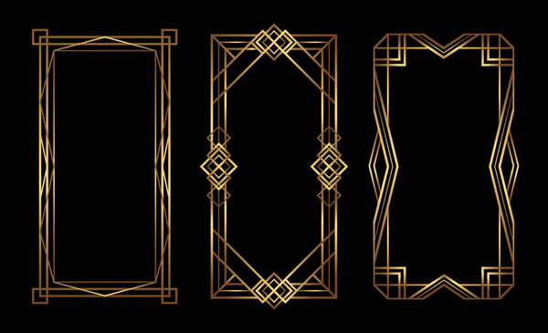 Золотые вертикальные векторные рамки стиля ар-деко. Золотые границы Lux с пустым пространством
