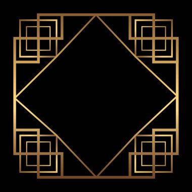 Siyah arkaplanda vektör kare altın çerçeve. Boş alan ile izole edilmiş Art Deco şablonu