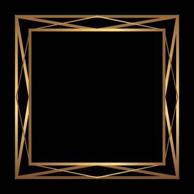 Siyah arkaplanda vektör kare altın çerçeve. Boş alan ile izole edilmiş Art Deco şablonu