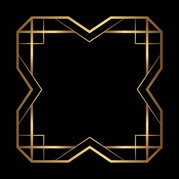 黑色背景上的矢量正方形金相框 带有空格的孤立的艺术装饰对称边界 — 图库矢量图片