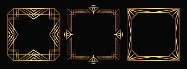 Vektör altın çerçeve koleksiyonu. İzole edilmiş Art Deco, boş alanla sınırlarını belirler. Çizgi sanat şablonu seti