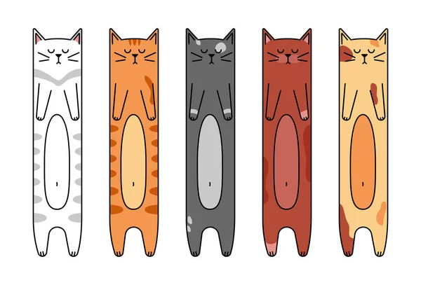 Vektör Karikatür Kedi Yer Imleri Koleksiyonu Düz Ayarlı Sevimli Hayvan — Stok Vektör