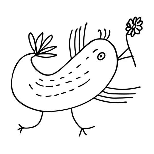 Uccello Doodle Vettoriale Isolato Con Fiore Uccello Disegnato Mano Lineare — Vettoriale Stock