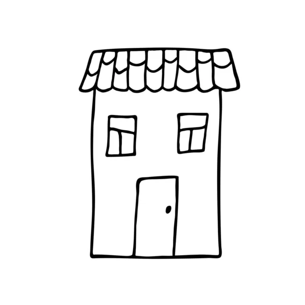 Vector Doodle House Childish Style Outline Building Windows Door Roof — Stock Vector