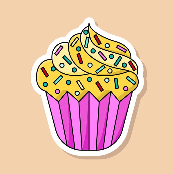 Vector Desenho Animado Cupcake Adesivo Sobremesa Doce Isolada Com Creme —  Vetores de Stock