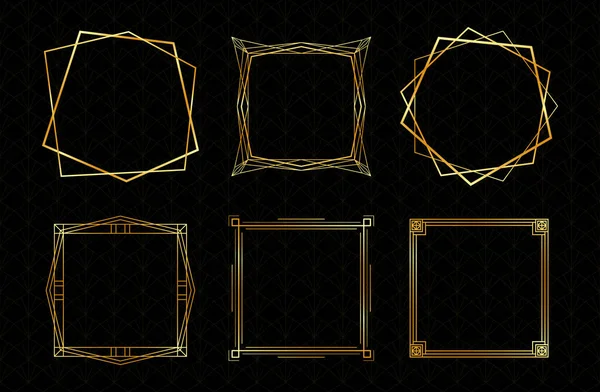 Vektör altın çerçeveler kümesi. Art Deco geometrik sınır koleksiyonu koyu arkaplanda