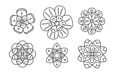 Vector linear naive flowers. Isolated outline flowers head collection for coloring