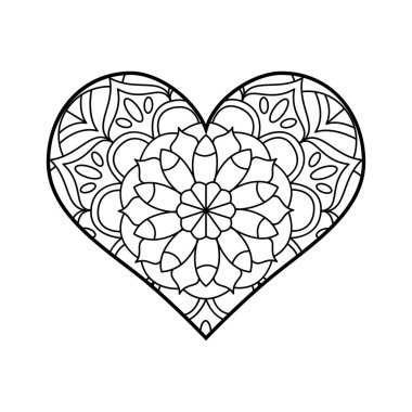 Mandala ile vektör kalp şekli. Doğrusal geometrik ve çiçekli süsler.
