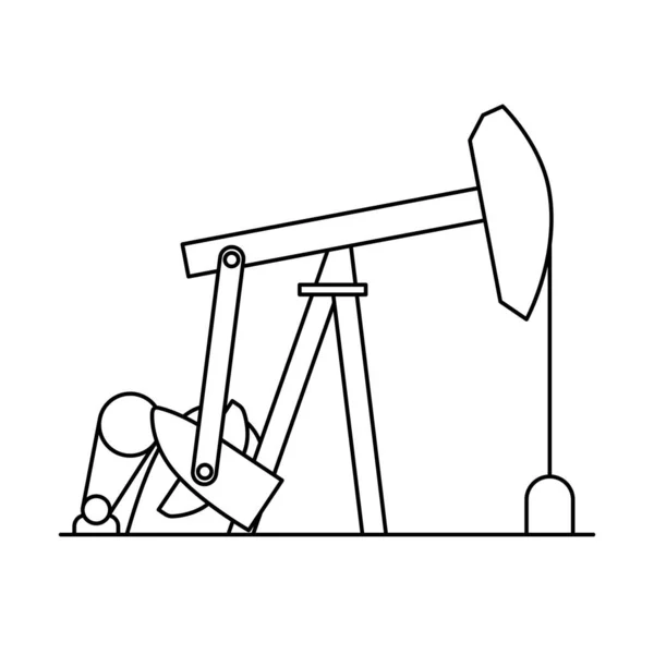 Oil Pumping Station Linear Vector Illustration Black Contour Petrol Pumpjack — Image vectorielle