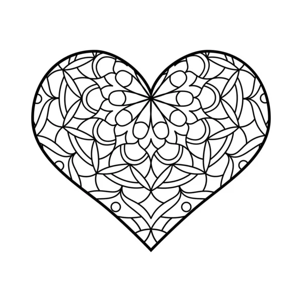 Vektor Herzform Zum Färben Lineart Mandala Geometrische Und Florale Ornamente — Stockvektor