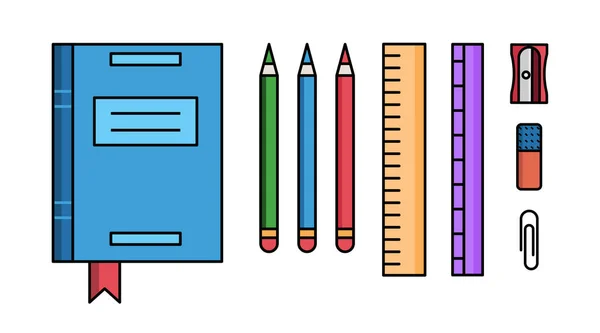 Vector Cartoon Office Supplies Set Isolated School Equipment Collection Ruler — ストックベクタ