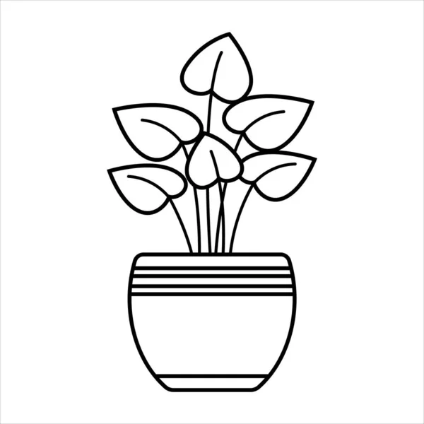 Linearer Vektorkaktus Vereinzelte Umrisse Der Zimmerpflanze Auf Weiß — Stockvektor