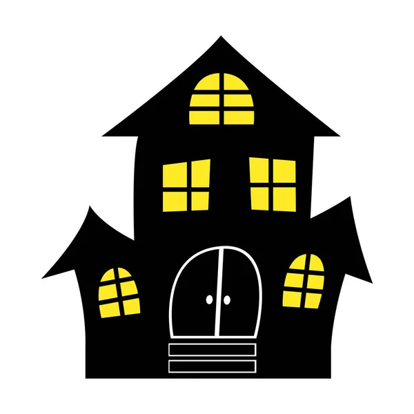 Vector Haunted House Ilustración Simple Halloween Casa Negra Con Luz — Vector de stock