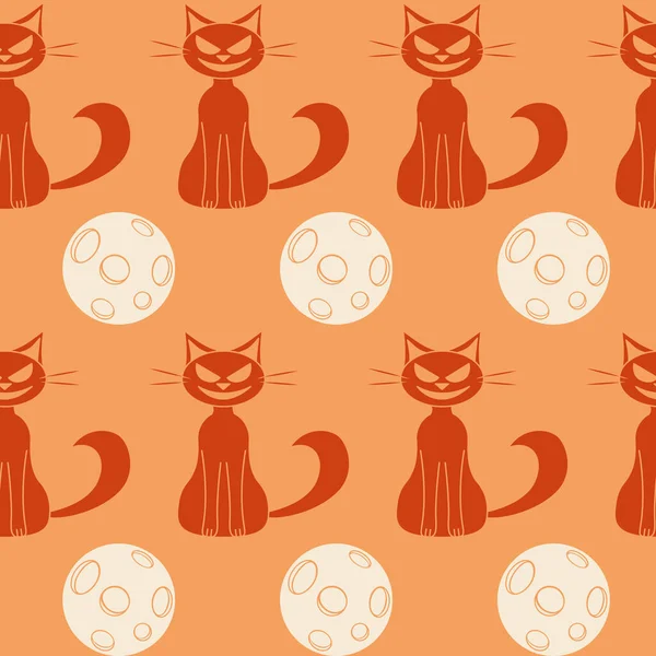 Kedi Dolunay Kusursuz Desen Sonsuz Arkaplan Biçiminde Vektör Cadılar Bayramı — Stok Vektör