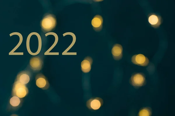 Gelukkig Nieuwjaar 2022 Tekst Achtergrond Met Verlichting Mooie Achtergrond — Stockfoto