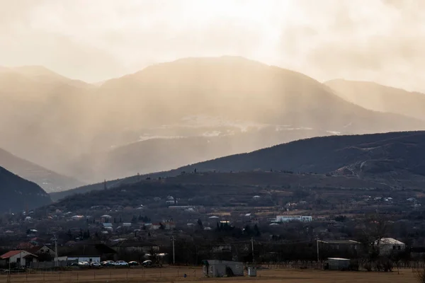 Mountain Town Landscape Sunset Kaspi Georgia — Photo