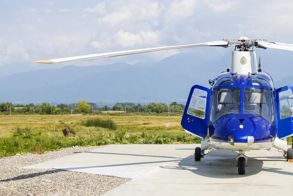 Blue Helicopter View Plane Sunlight Field — Stock fotografie