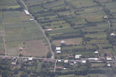 Telavi view and landscape from the helicopter, Georgian nature and beautiful fields, agriculture
