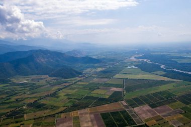 Telavi view and landscape from the helicopter, Georgian nature and beautiful fields, agriculture