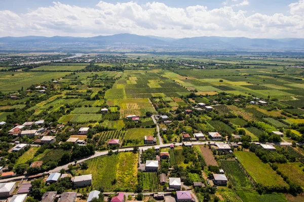 Telavi View Helicopter High Angle View Village Fields Georgian Country — Stok fotoğraf