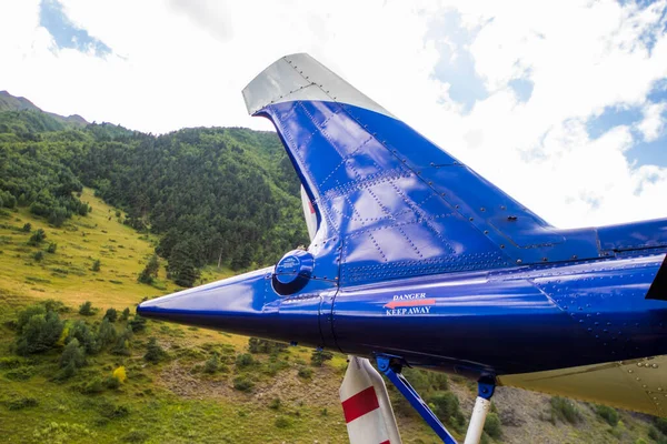 Helicopter Tail Close Blue White Helicopter View — Stock fotografie
