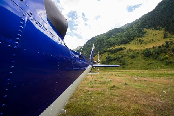 Helicopter Tail Close Blue White Helicopter View — Stock fotografie