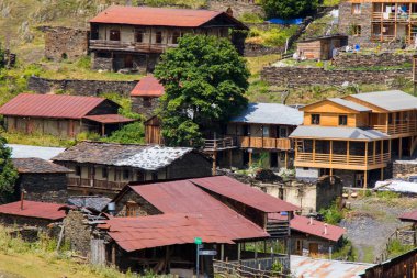 Omalo village in Tusheti, Georgia. Old houses view