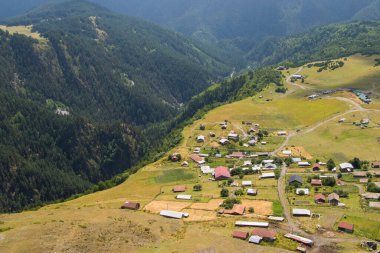 Omalo village in Tusheti, Georgia. Old houses view