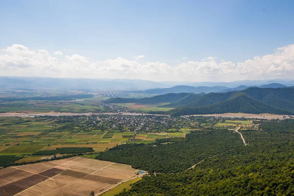 Vista Alto Ângulo Dos Campos Agrícolas Kakheti Geórgia Campos Céu — Fotografia de Stock