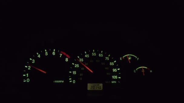 Car Driving Speedometer Dashboard Green Light Red Arrows — Stock Video